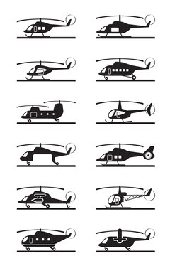 Different types of helicopters - vector illustration