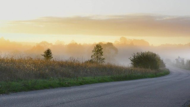 Early misty morning landscape in Poland