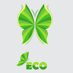 Eco logo - two  green butterflies