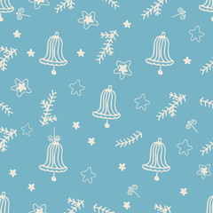 Vintage Merry Christmas seamless with  hand drawn elements