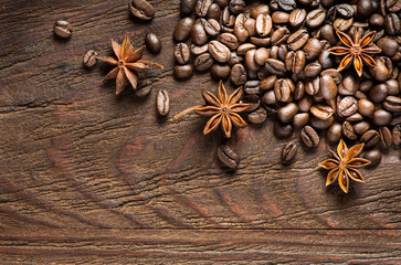 Roasted coffee and anise, view from above