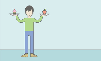 Man with apple and cake.