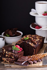 Chocolate loaf cake with nuts