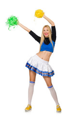 Woman cheerleader isolated on the white