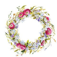 hand painted watercolor wreath. Flower decoration. Floral design. vector illustration.