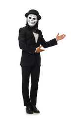 Man with scary mask isolated on white