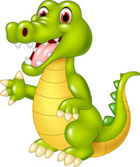 Fototapeta premium Cartoon funny crocodile waving hand isolated on white background