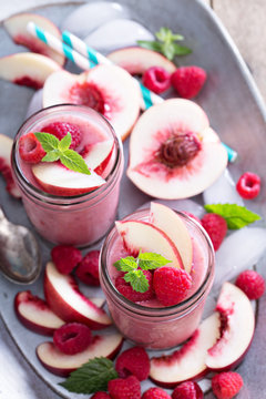 Raspberry and peach smoothie