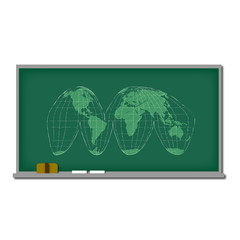 黒板と世界地図（グード図法）