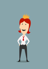 Happy businesswoman wearing in gold crown