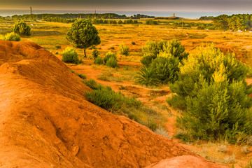 Fototapeta premium red soils around the lake in bauxite quarry