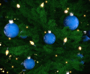 Christmas tree decoration with balls and light bulbs