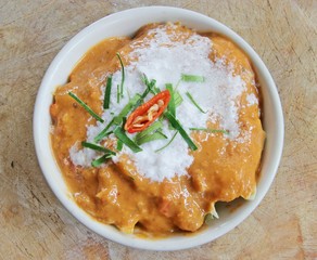 Thai traditional food, Steamed fish with curry paste.