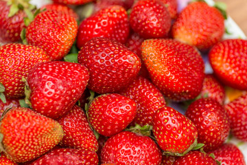Strawberries arranged on the display