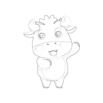 Illustration: Coloring Book Series: Singing Cow. Soft line. Print it and bring it to Life with Color! Fantastic Outline / Sketch / Line Art Design. 
