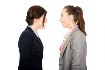 Angry businesswomans screaming at each other.