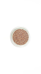 Perila seed in glass jar on white background