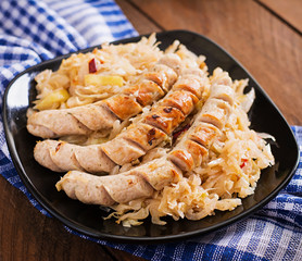 Munich sausages with fried cabbage