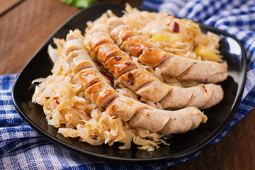 Munich sausages with fried cabbage