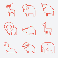 Wild animal icons, thin line style, flat design © Colorlife