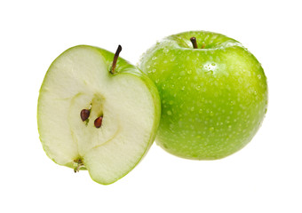 Green apple whole and half isolated