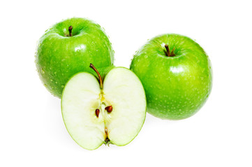 Green apple whole and half isolated