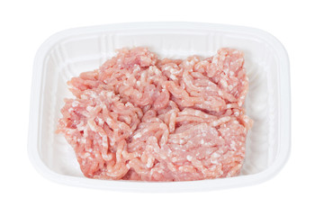 Minced pork isolated on white.