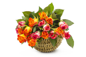 roses in a basket on white background