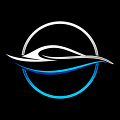Abstract Speed Car Swoosh Circular Blue Emblem