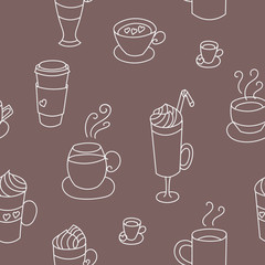 Coffee cups colorful cute seamless pattern