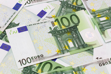 Money background - One hundred (100) euro bills banknotes