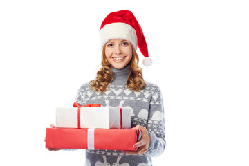 Santa girl with gifts