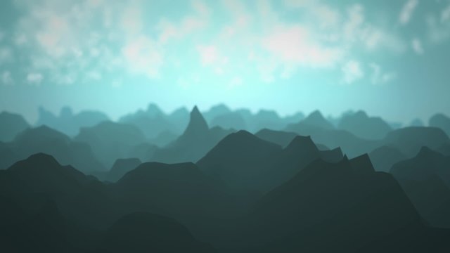 Mountains Fly By, Blue Green Warm Color, CGI Animation
