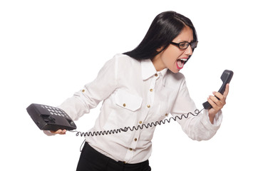 Woman in funny business concept on white