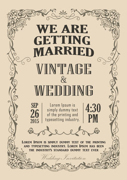 Wedding invitation frame vintage border vector illustration