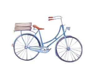 Foto op Plexiglas Watercolor vintage  bicycle with box of flowers. © kris_art