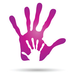 Vector conceptual mother and child pink hand print isolated