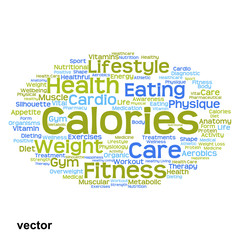 Vector concept or conceptual abstract health diet or sport word cloud or wordcloud isolated on white background