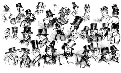 Early '800 men hat caricatures, fashion illustrated