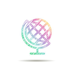 Globe logo painted in the colors of the rainbow