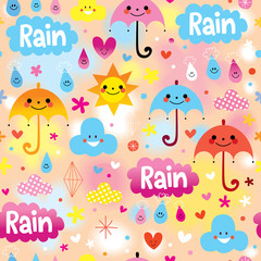 umbrellas rain sky seamless pattern