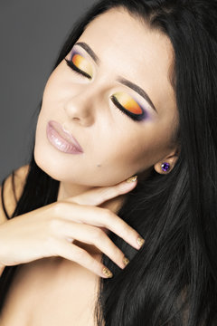 Glamour portrait of beautiful woman model with fresh daily makeu