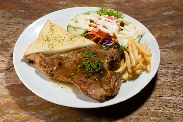 T-bone steak well done