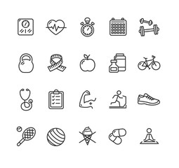 Fytness Health Outline Icon Set. Vector