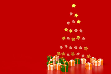 Weihnachtsbaum aus Sternen und Schneeflocken mit Geschenken