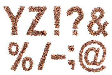 Coffee Alphabet isolated on white