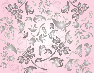 Classic shinny flower ornament pattern in pale red background. Vector 