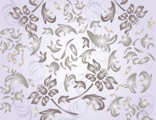 Classic shinny flower ornament pattern on purple background. Vector 