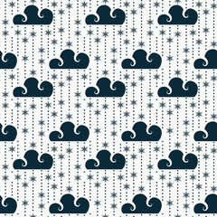 Vector seamless pattern with clouds and snowflakes.