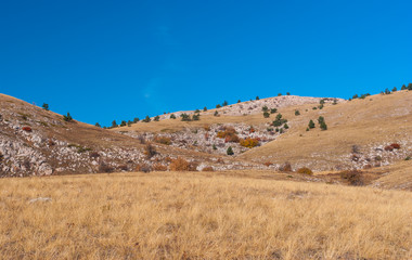 Autumnal landscape with Babuhan Yaila natural reserve in Crimean peninsula